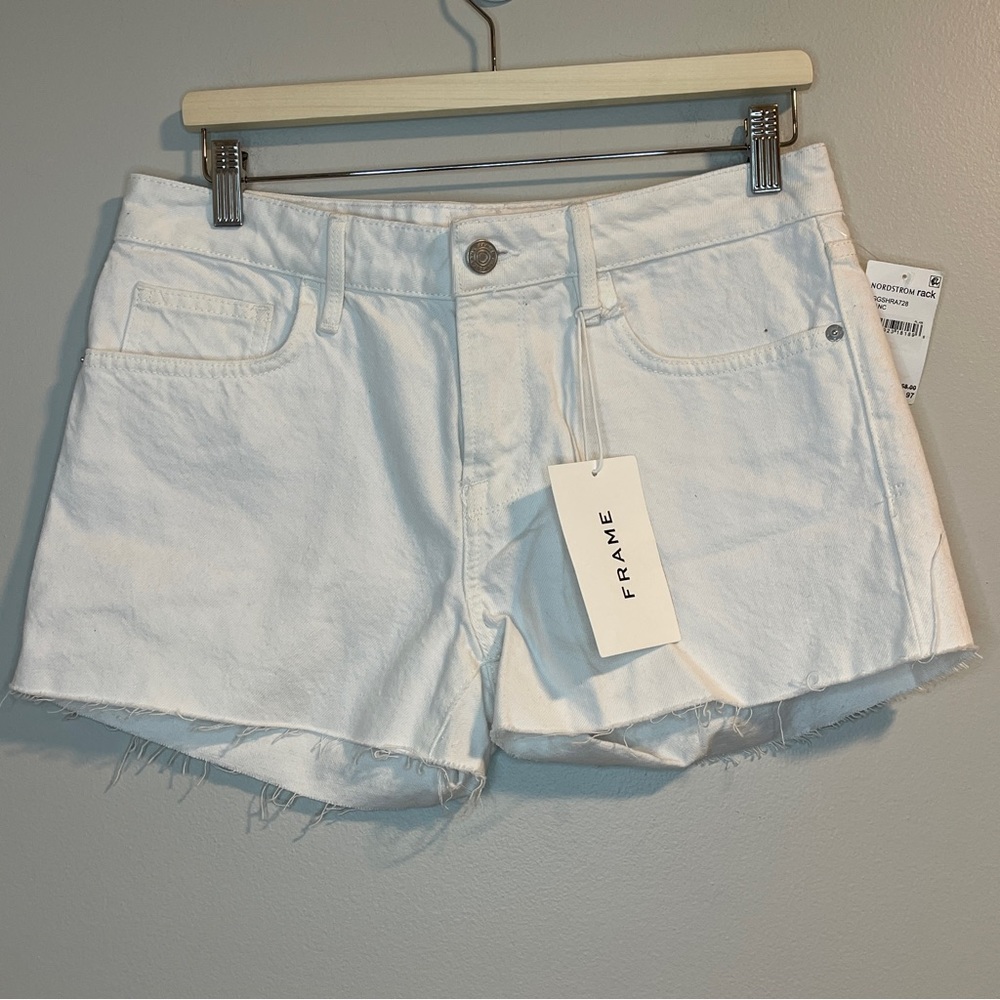 FRAME Le Grand Garçon White Jean Shorts